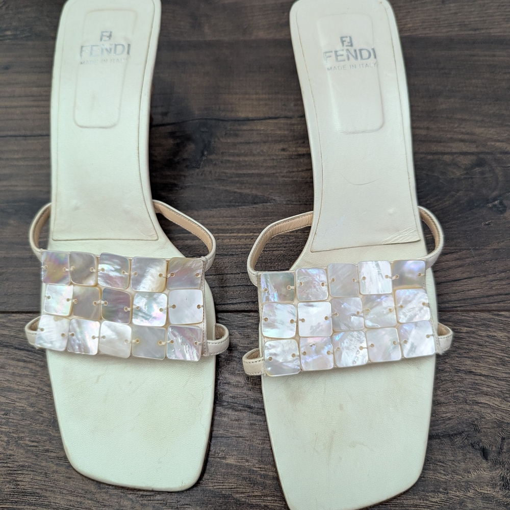 Fendi Cream Sandals with Transparent Strap